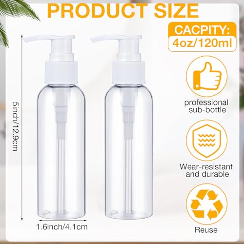 Nuenen 48 Pcs Refillable Empty Lotion Bottles 4oz/120ml Plastic Pump Bottles Conditioner Shampoo Dispenser Leak Proof Pump Container for Body Wash, Creams, Liquid Soap(White)