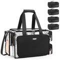 Relavel Clear Makeup Bag with 4 Small Pouches, Extra Large Makeup Artist Kit Set, Cosmetic Storage Organizer Transparent Tote Beach Toiletry Bag with Adjustable Dividers & Shoulder Strap