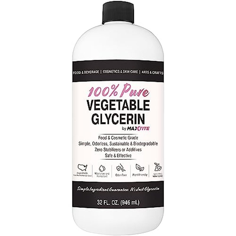MAXTITE Pure Vegetable Glycerin - 32 fl oz - Natural Food Grade for Cosmetics, Skin, Hair, Crafts, Cooking and More - from USA Seed Oils