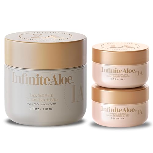 InfiniteAloe Baby Soft Scrub with Aloe Vera & Rosehip Oil – Exfoliating & Moisturizing Face & Body Set - 4oz + 2 Travel Sizes