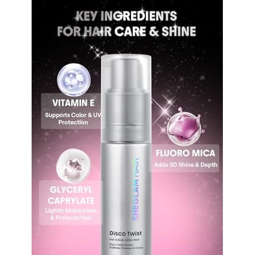 SHEGLAM Hair & Body Glitter Mist Spray - Shimmering Sparkle Makeup for Parties, Festivals, Cosplay, Halloween - Long Lasting, Non-Clogging, Easy Wash Off, 0.3 Fl Oz (Silver)