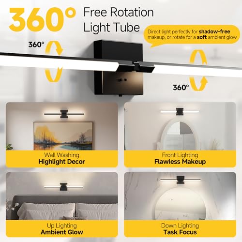 Matte Black 24-Inch Dimmable Vanity Light with 4 Brightness Levels & 5 CCT