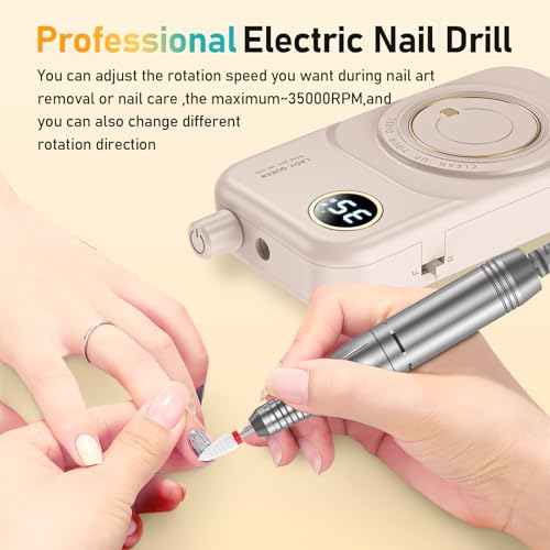Pink Portable Nail Drill Electric File 35000RPM Rechargeable for Manicure & Salon