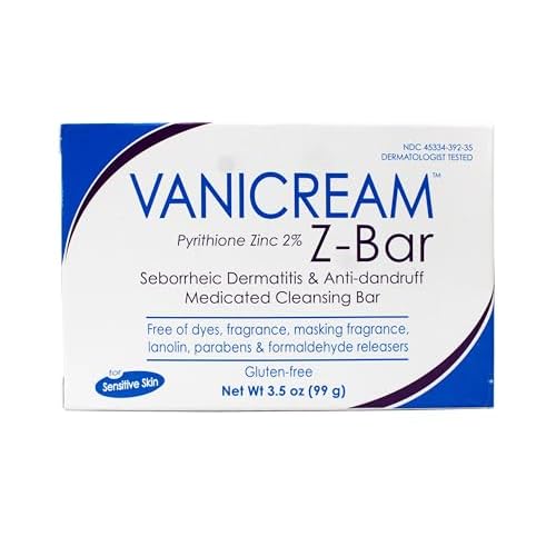 Vanicream Z-Bar Medicated Cleansing Bar, Pyrithione Zinc 2% for Seborrheic Dermatitis & Dandruff, Soap-Free, Gluten-Free, 3.5 oz (Pack of 4)
