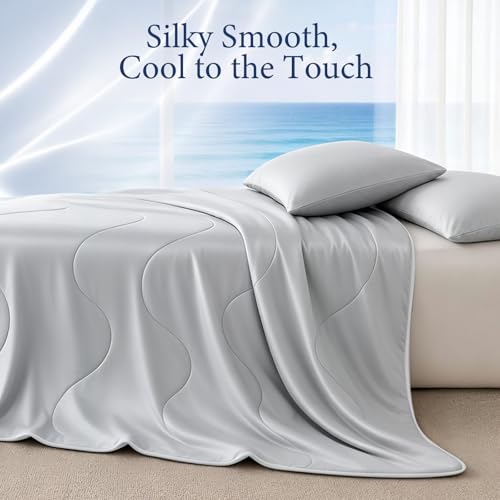 Cooling Comforter Queen 90x90 Silver Gray for Hot Sleepers - Breathable, Fluffy Bed Quilt