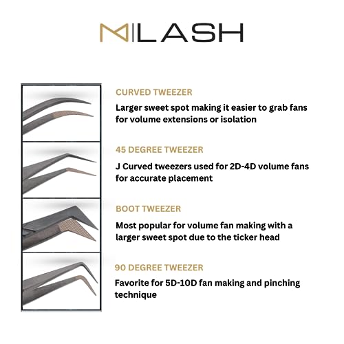 M LASH Tweezers, Eyelash Extensions Set of 4 | White