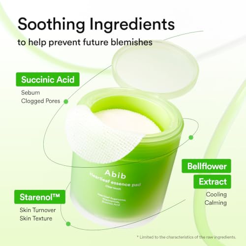 Abib Heartleaf Essence Pad Refillable Toner Pads for Acne-Prone Skin - 70 Count