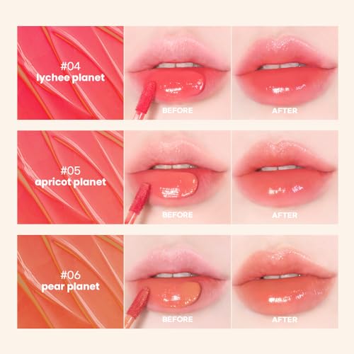 New Planet Tint | Clear Glow Tint Non-Sticky Lightweight Hydrating Long-Lasting Shine High Pigmented Volumizing Moisturizing Natural Lip Stain (#04 Lychee Planet, 4.1g)