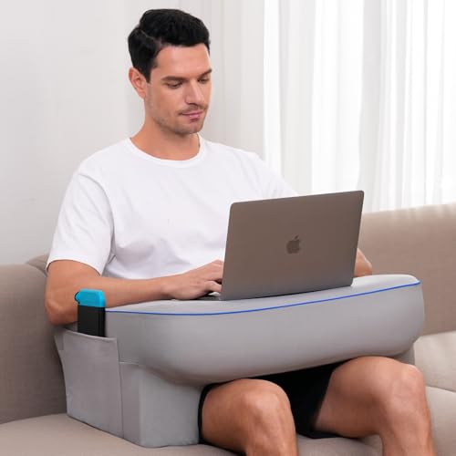 Keduwa Reading Pillow with Lap Desk and Side Pockets - L-Gray