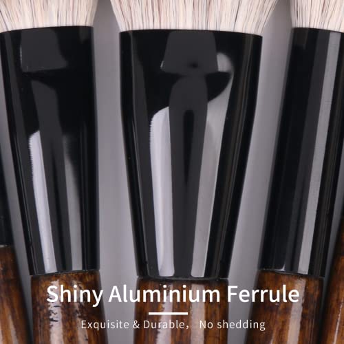 Natural Goat Hair Makeup Brush Set with Walnut Handles - Full Set, Professional
