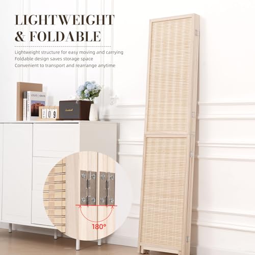 Beige Bamboo Room Divider 67" 4-Panel Freestanding Wall Screen - Detachable & Foldable