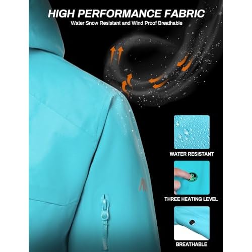 ANTARCTICA GEAR Heated Jacket, Ski Jacket Coat, With 12V/16000mAh Battery Pack, 5 Areas Heating Thicken Women Winter Coat