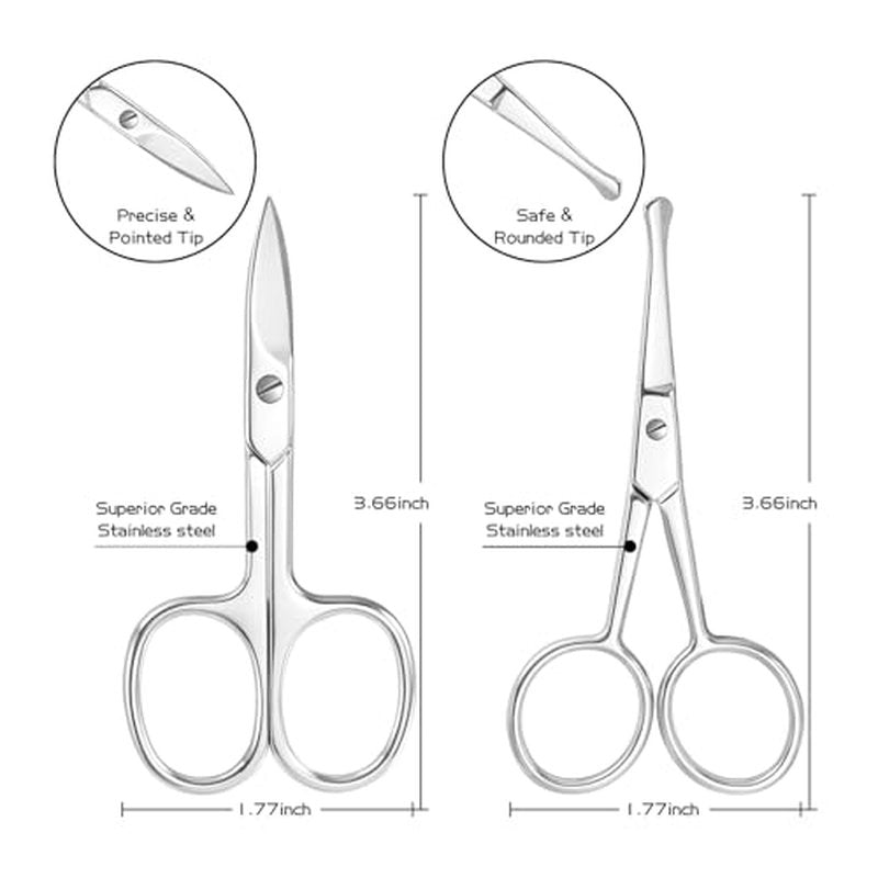 2PCS Multifunctional Eyebrow Scissors for Women, Mustache Scissors and Nose Hair Scissor for Men, Curved Grooming Scissors for Eyebrow, Mustache, Beard, Eyelashes - Premium Stainless Steel Quality