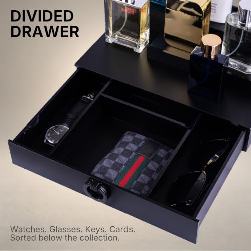 GOH&FTY Matte Black Cologne Organizer with Drawer & Hidden Compartment - 3-Tier