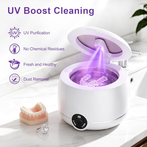Portable Ultrasonic Retainer Cleaner Machine - White, 200ml, UV & Ultrasound