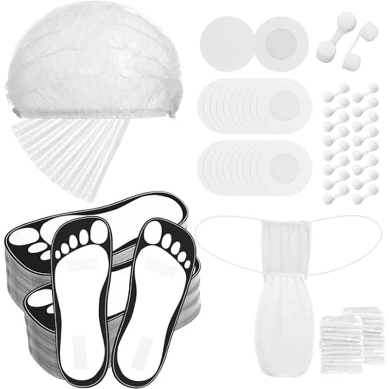 125 Pcs Spray Tan Tanning Essentials Accessories Kit 25 Set Disposable Caps Underwear Feet Pads Nipple Cover Nose Filter Plugs for Beauty Salons Home Sunless Tanning (White)