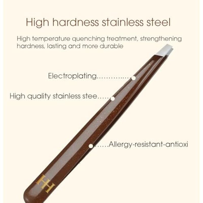 HH Tweezer ? Professional Stainless Steel Eyebrow Tweezers with Genuine Leather Case for Makeup & Brow Artists (Brown)