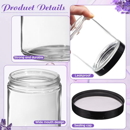 24 Pack 8 oz Clear Glass Candle Jars with Black Lids - Reusable Storage Containers