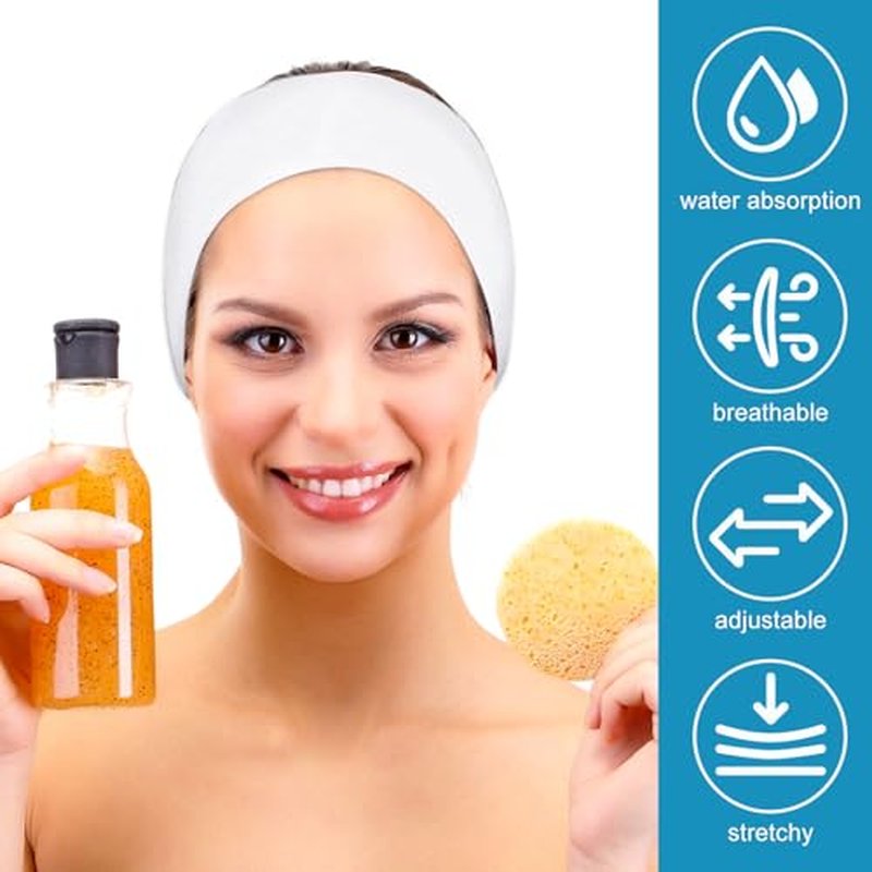 250Pcs Disposable Spa Facial Headbands with Convenient Closure White Stretch Makeup Soft Skin Care Hairband for Women Salons