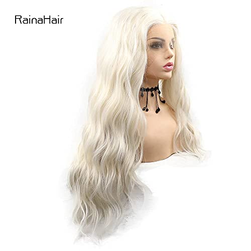 Blonde Curly Lace Front Wig 24 Inch Water Wave Synthetic Hair for Women - Platinum #60 - Natural Look & Heat Resistant - Variation of Blonde