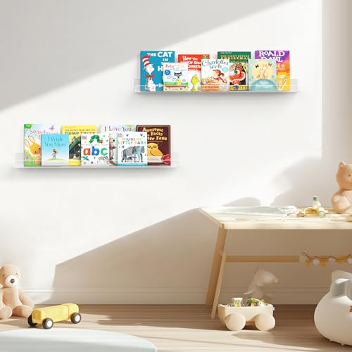 36-Inch Clear Acrylic Floating Shelves Wall Mounted Display Shelf for Books & Figures, 2 Pack