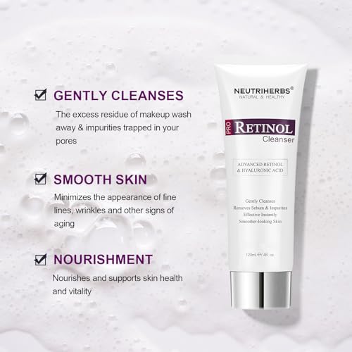 Neutriherbs PRO Retinol Face Wash, Daily Facial Cleanser for Anti-Aging, Nourishing, & Moisturizing with Amino Acid Foam, Hyaluronic Acid, and Vitamin E ? 4 fl. oz.