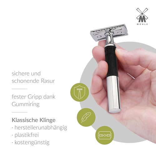 Black MÜHLE NEO Safety Razor - Double Edge, Eco-Friendly, Reusable, for Men & Women