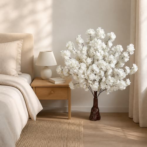 White Faux Cherry Blossom Tree - 3.6Ft Lifelike Home Decor, 2 Pack
