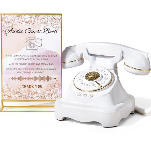 FiayaCom Audio Guest Book Wedding Phone with One-Touch Playback & Adjustable Volume (White S)