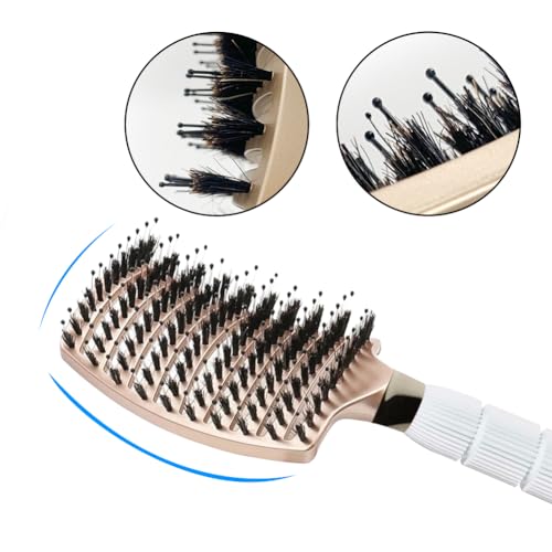 Ceramic Round Blowout & Boar Bristle Hair Brush Set for Styling & Detangling