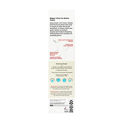 RADIUS Travel Brush Set with Replaceable Heads - 3 Pack Blue/Smoke/Green