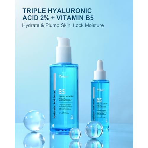 EWG Verified Hyaluronic Acid Serum for Face 8 + 2 fl oz, Vitamin B5 & Triple Pure Hyaluronic Acid 2%, hydrating Facial Serum for refined texture Hydrating Serum Plump Dry Skin Fragrance-Free