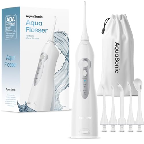 Aquasonic Aqua Flosser Water Flosser ADA Accepted White - Cordless & Travel-Friendly