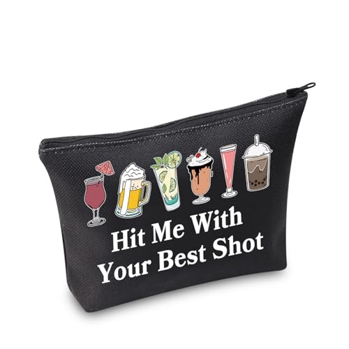 JXGZSO Funny Bartender Travel Kit Bag Margarita Makeup Zipper Bag Hit Me With Your Beat Shot Drinking Humor Gift (Hit Me With Your Beat Shot Black)