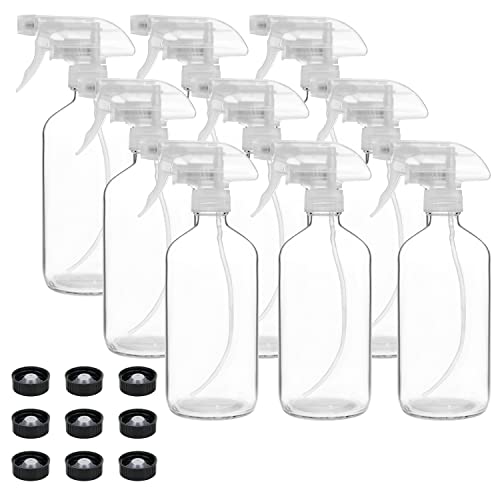 Suwimut 9 Pack 16oz Glass Spray Bottles with Trigger Nozzle, Refillable for Cleaning & Essential Oils