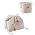 Aesthetic Corduroy Drawstring Makeup Bag, Cute Coquette Drawstring Cosmetic Bag with Canvas Lining, Bear Pattern Travel Makeup Organizer Case for Women Girls (04 Light Taupe)