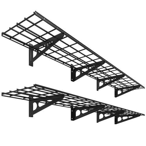 FLEXIMOUNTS 12x72 Inch Wall Shelves Garage Storage Rack Black 2-Pack - Classic Series