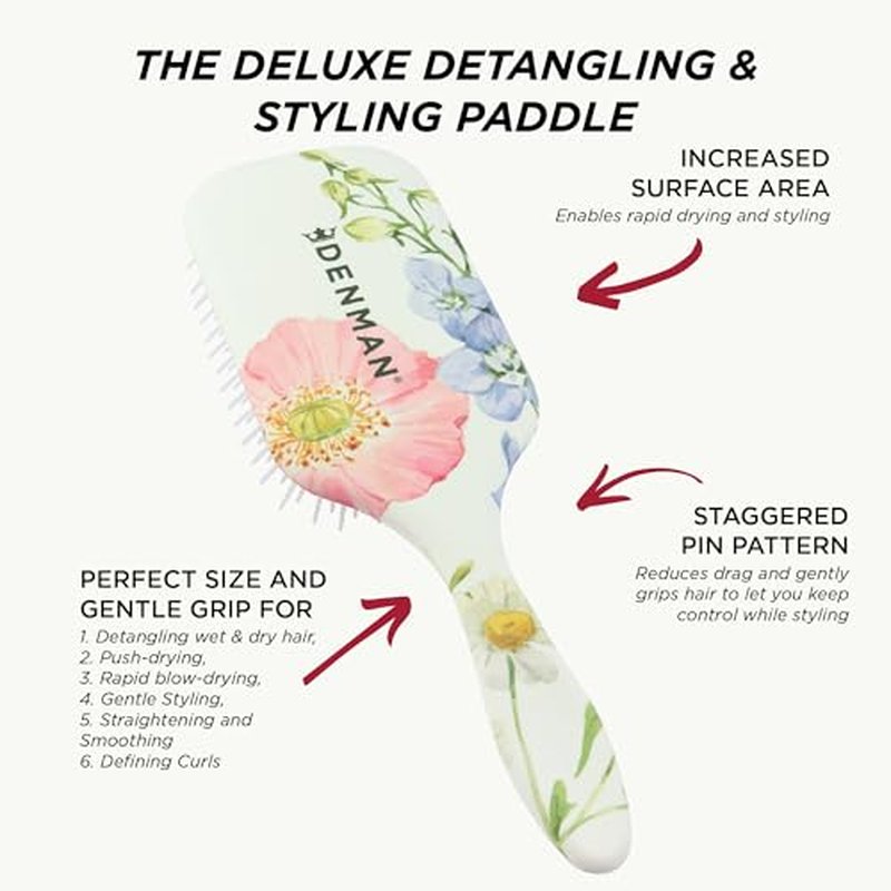 Denman Detangling & Styling Paddle Brush ? Wet or Dry Hair Detangler & Styler for Curly, Coily, Straight, Thick & Long Hair ? Ideal for Women & Men