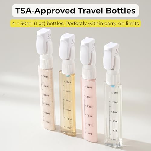 AURANEST 4-in-1 Travel Bottle Set Leak-Proof Refillable Toiletry Dispenser - Green, TSA Approved