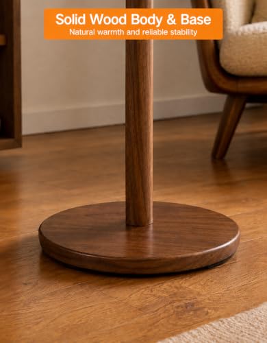 OUTON Walnut Wood Farmhouse Floor Lamp with Remote Dimmable & Dual Shades