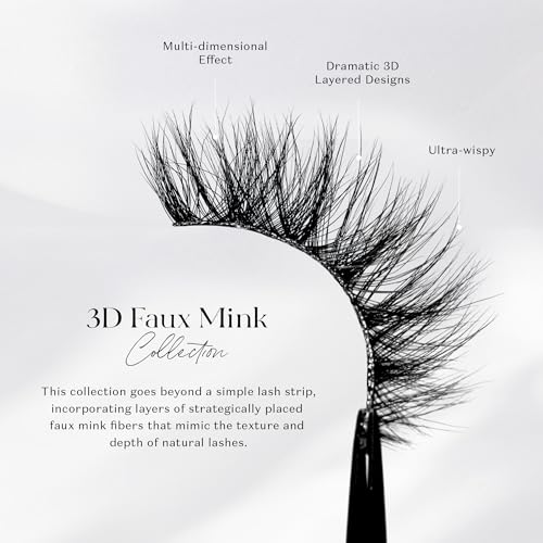 Lilly Lashes 3D Miami Faux Mink Strip Eyelashes, False Eyelashes Dramatic Look, Reusable False Lashes, Fake Lashes Pack, Lash Strips with Luxury Silk Like Fibers, No Lash Glue Included