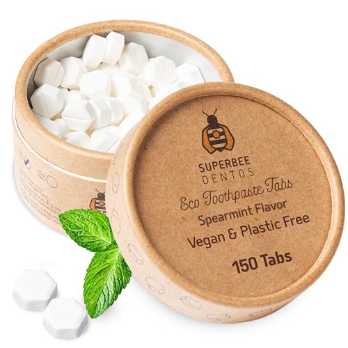 SuperBee Dentos Toothpaste Tablets 150 Count Spearmint Fluoride-Free Natural Oral Care