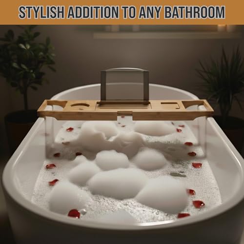 Bamboo Bathtub Caddy Tray - Adjustable Extending Wood Sides for Any Bath or Jacuzzi - Home-Complete