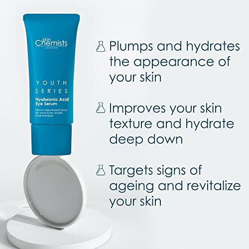 Skin Chemists Hyaluronic Acid 1% Eye Serum | Replumps, Brightens And De-Puffs Eyes | 0.5 Fl Oz (Pack of 2)