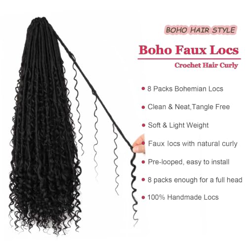 Boho Faux Locs Crochet Hair 24 Inch - 8 Packs Soft Curly Ends for Black Women - Variation of THIS listing
