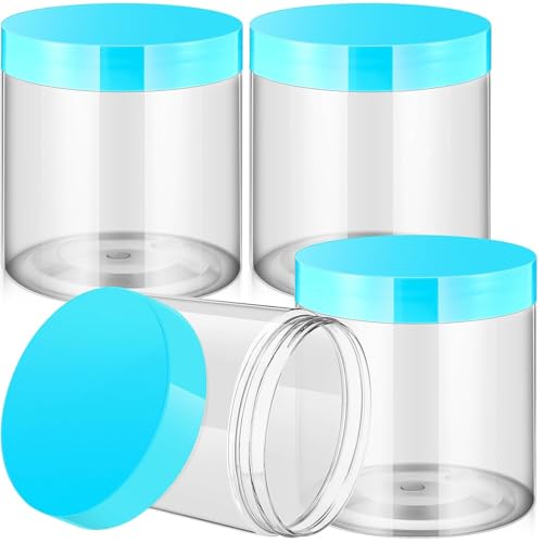 12 Pack 16 oz Plastic Round Jars with Lids - Blue Travel Cosmetic Containers