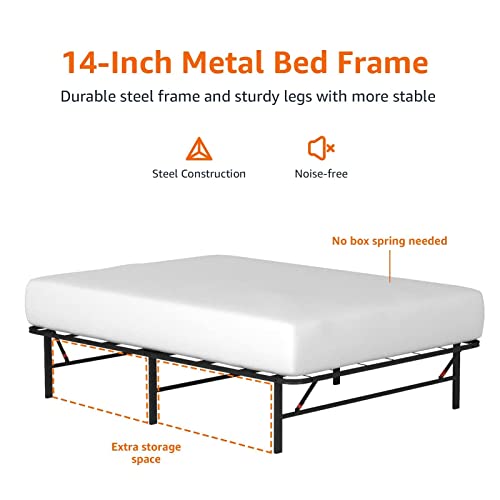 Full Size Foldable Metal Bed Frame with Underbed Storage - 14 Inch Black