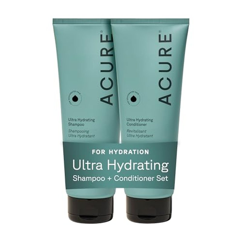 Acure Ultra Hydrating Shampoo and Conditioner Set - Moisturizing Set with Argan Oil for Women & Men with Dry, Damaged, Straight or Curly Hair, 100% Vegan, Paraben Free, Sulfate Free - 8 fl oz (2 Pack)