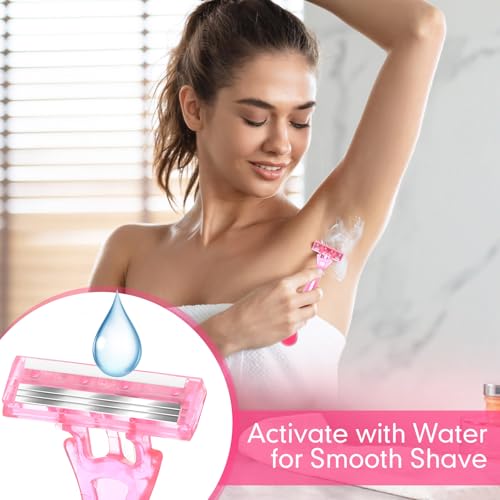 Lasnten 30 Pcs Women's Disposable Razors with 3 Blades for Sensitive Skin - Portable & Hygienic
