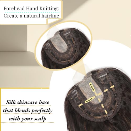Hair Topper for Women 20 Inch Dark Brown with Brown Highlights Thinning Hair Volumizer Clip-In